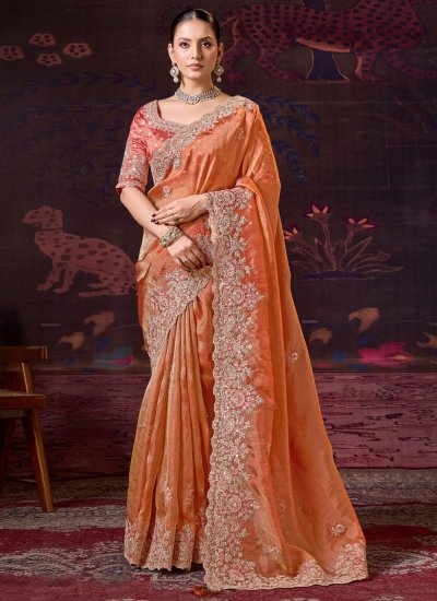 Orange Party Tissue Classic Saree