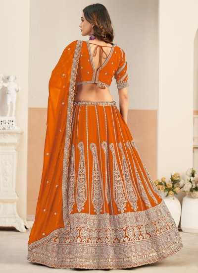 
                            Orange Resham Faux Georgette Lehenga Choli