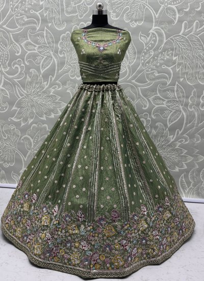 
                            Orphic Green Embroidered Trendy Lehenga Choli