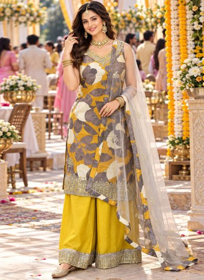 Palazzo Salwar Kameez Printed Chinon in Multi Colour
