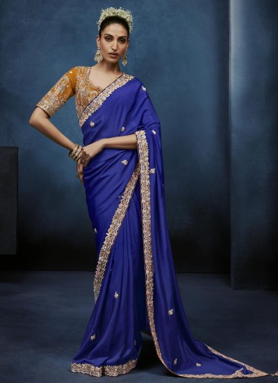 Paramount Embroidered Blue Trendy Saree