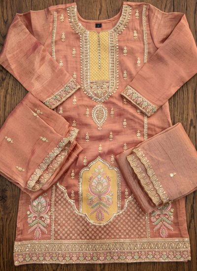 
                            Peach Ceremonial Silk Salwar Kameez