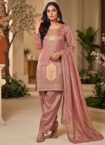 Peach Ceremonial Silk Salwar Kameez