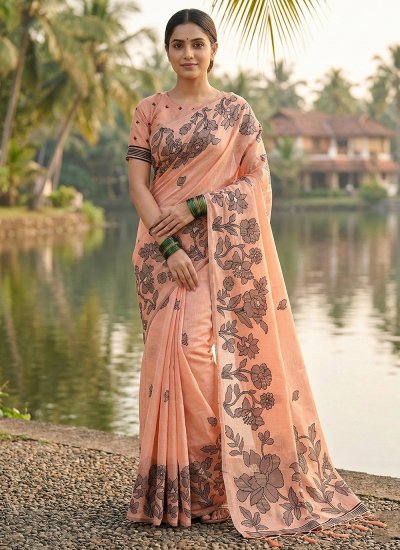 Peach Cotton Contemporary Saree