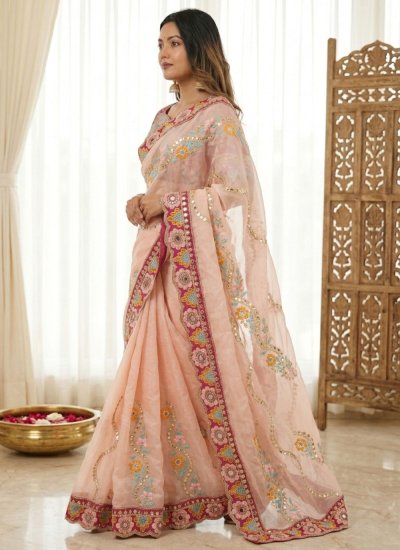 
                            Peach Mirror Saree