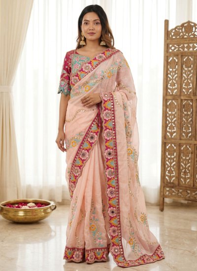 Peach Mirror Saree