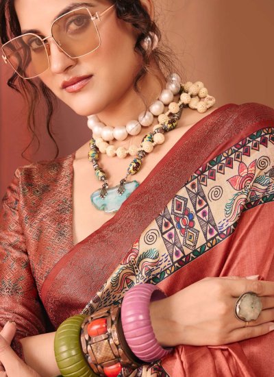 
                            Peach Woven Classic Saree