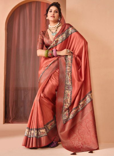 Peach Woven Classic Saree