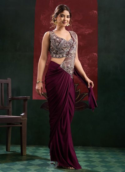 Peppy Lycra Wine Beads Trendy Saree