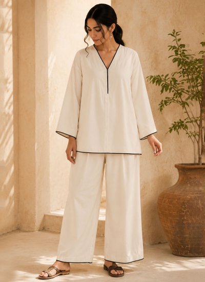 Perfect Off White Cotton Party Wear Kurti