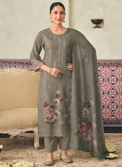 Perfervid Cotton Lawn Digital Print Grey Trendy Salwar Kameez