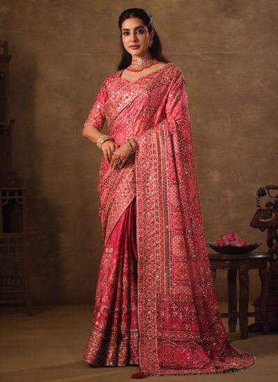 Phenomenal Faux Crepe Sequins Pink Classic Saree