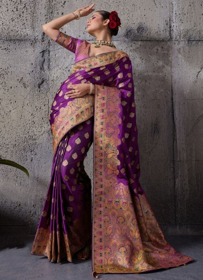 Phenomenal Satin Silk Purple Weaving Trendy Saree