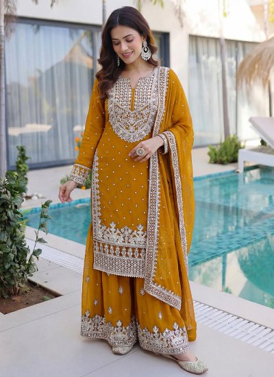 Picturesque Faux Georgette Sequins Palazzo Salwar Kameez