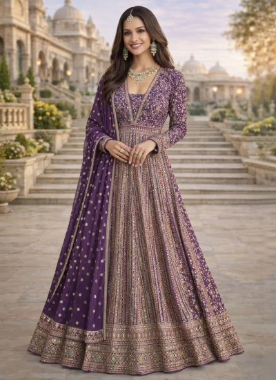 Picturesque Georgette Embroidered Readymade Gown