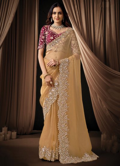 Picturesque Gold Sequins Trendy Saree