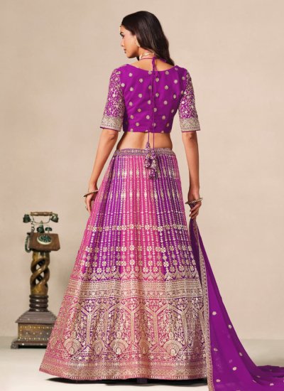 
                            Pink and Purple Embroidered Engagement A Line Lehenga Choli
