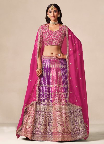 Pink and Purple Festival Faux Georgette A Line Lehenga Choli