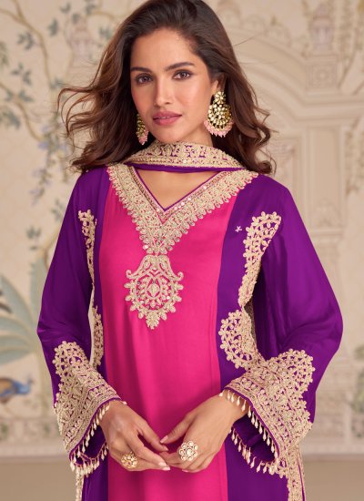 
                            Pink and Purple Georgette Palazzo Salwar Kameez