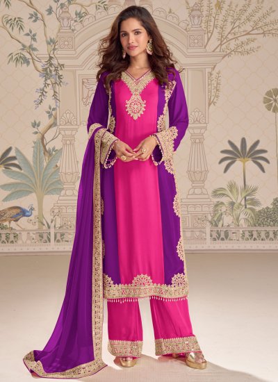 Pink and Purple Georgette Palazzo Salwar Kameez