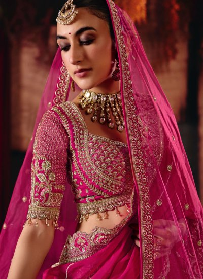 
                            Pink Bridal Silk Trendy Lehenga Choli