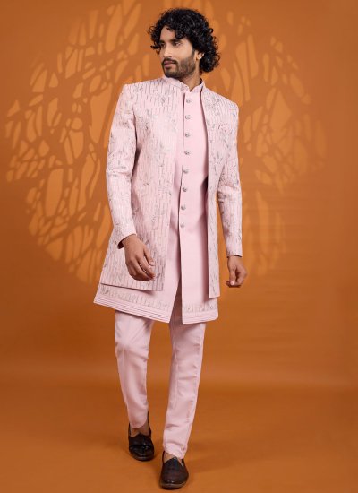 Pink Ceremonial Art Silk Indo Western