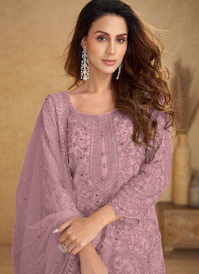 
                            Pink Ceremonial Net Palazzo Salwar Suit