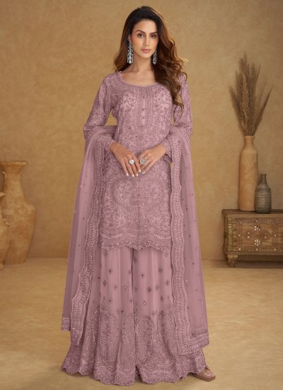 Pink Ceremonial Net Palazzo Salwar Suit