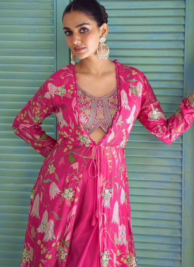 
                            Pink Chinon Palazzo Salwar Kameez
