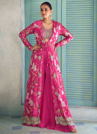 Pink Chinon Palazzo Salwar Kameez