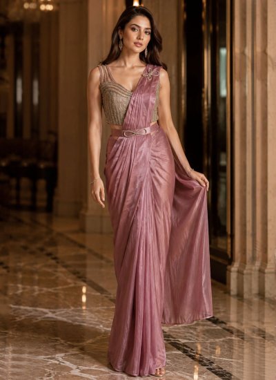 Pink Chinon Party Traditional Saree