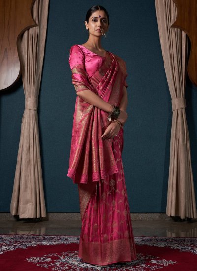 
                            Pink Color Contemporary Saree