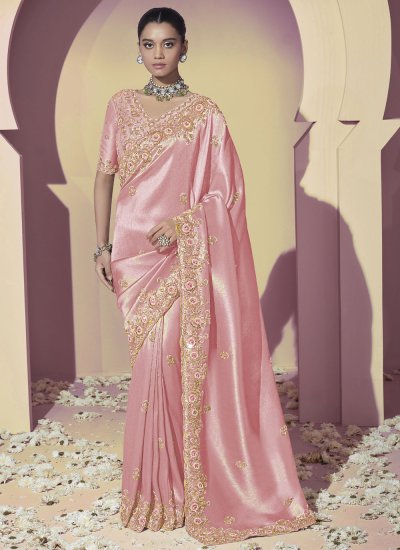 Pink Cutdana Ceremonial Traditional Saree