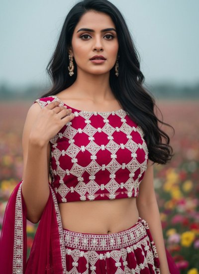 
                            Pink Embroidered Readymade Lehenga Choli