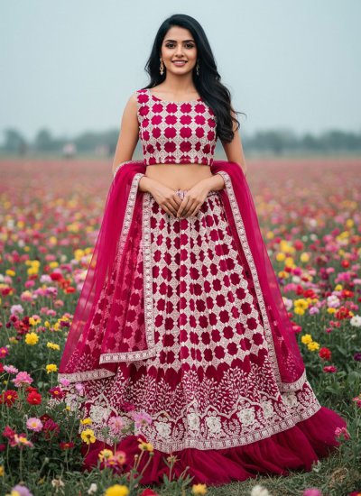 Pink Embroidered Readymade Lehenga Choli