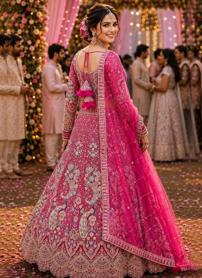 
                            Pink Embroidered Readymade Lehenga Choli