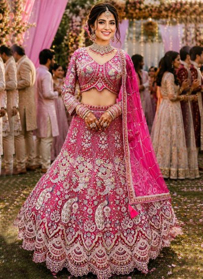 Pink Embroidered Readymade Lehenga Choli