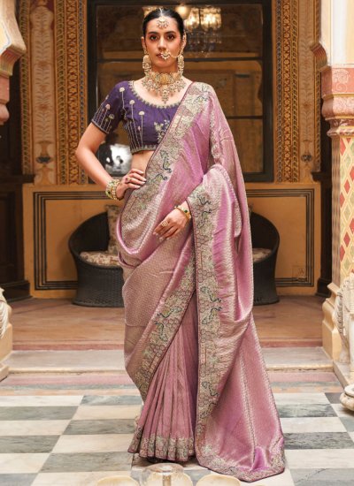 Pink Embroidered Tissue Saree