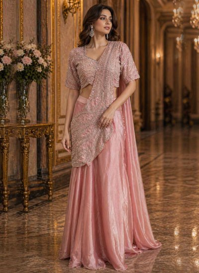 Pink Embroidered Traditional Saree
