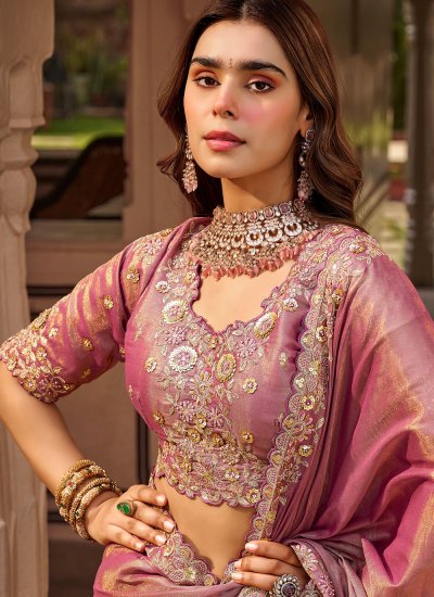 
                            Pink Fancy Fabric Zari Contemporary Saree