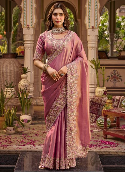 Pink Fancy Fabric Zari Contemporary Saree
