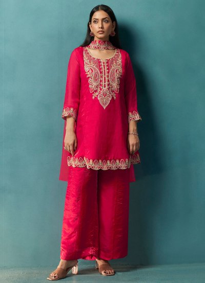 Pink Festival Silk Blend Readymade Salwar Kameez