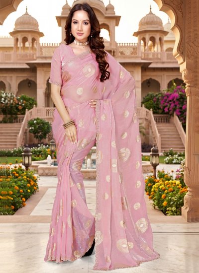 Pink Foil Print Festival Contemporary Saree
