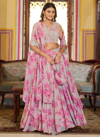 Pink Georgette Printed Lehenga Choli
