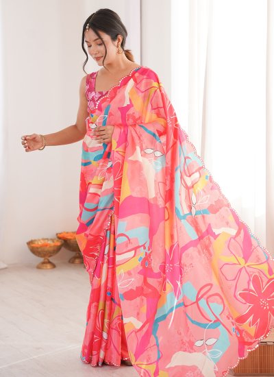 
                            Pink Mirror Festival Contemporary Saree