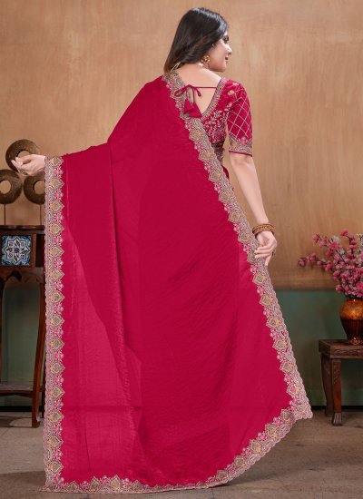 
                            Pink Satin Trendy Saree