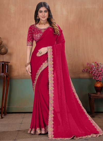 Pink Satin Trendy Saree