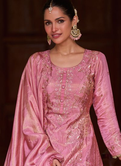 
                            Pink Sequins Ceremonial Readymade Salwar Kameez