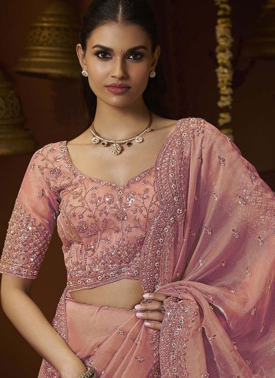 
                            Pink Sequins Contemporary Saree