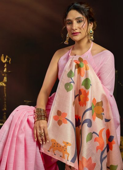 
                            Pink Sequins Engagement Classic Saree